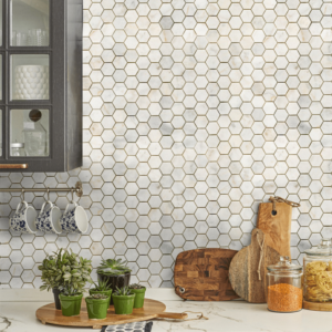Mozaic Marmura White Hexagon Lustruit 4.8 x 1 cm